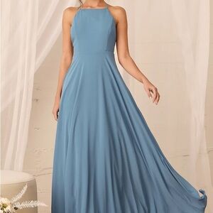 ⭐️Lulus Slate Blue Open Back Bridesmaid Maxi Dress